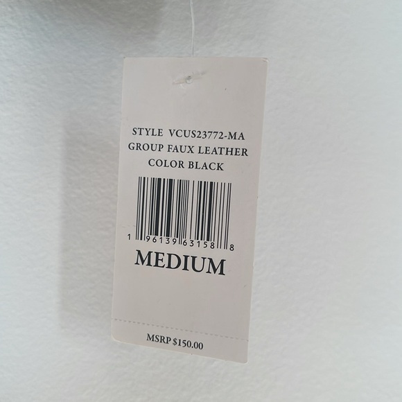 NWT Vince Camuto Faux Leather M Zip Moto Jacket Black Silver Snaps Pockets - Picture 3 of 9